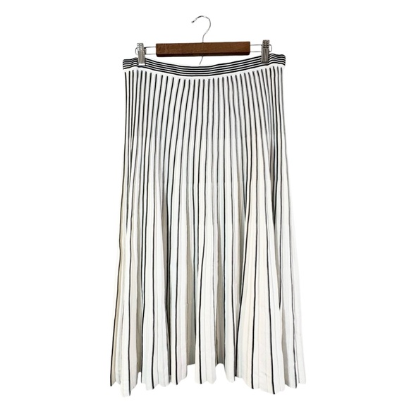 Jarbo Midi Skirt White Black Stripe Plisse Mircro Pleated Pull On Waist, Size 3 - Picture 1 of 12